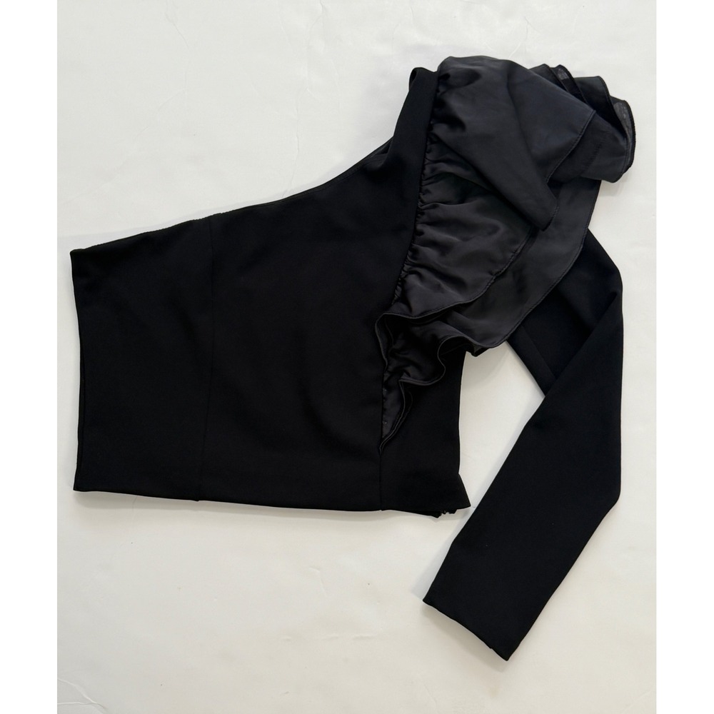 Vestique Black One Shoulder Ruffle Long Sleeve Top Y20528 womens Size M - Picture 3 of 8
